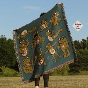 Frog Woven Cotton Blanket: Cottagecore Naturecore Tapestry