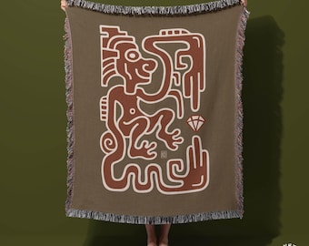 Arazzo grande Maya Mocha, articoli per la casa originali, coperta in cotone biologico, arte murale azteca, decorazioni murali terrose, decorazioni per la casa messicane