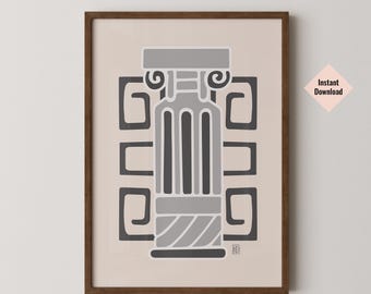 Ancient Greek Art Print, Aesthetic Room Decor, Greek Column Wall Art, Grey Beige Art Print, Greece Inspired Wall Art, Print Yourself Art