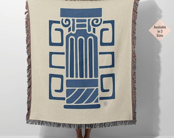 Greek Woven Blanket: Coastal Tapestry, Organic Cotton Throw