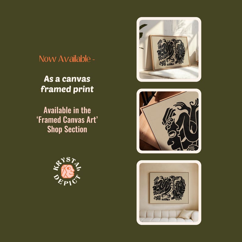 Stampa azteca beige nera, poster d'arte messicana, arte murale astratta Etsy, illustrazione boho maya, arredamento antropologico immagine 10