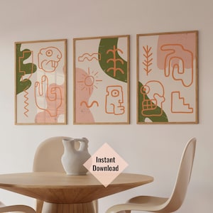 Mayan Art Prints: Set of 3 Funky Aztec Posters (Digital Download)