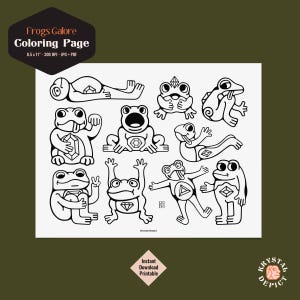 Frogs Coloring Page, Funny Coloring Page, Frog Lover Digital Download, Etsy Coloring Sheet, Printable Nature Core Art