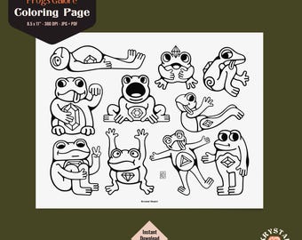 Frogs Coloring Page, Funny Coloring Page, Frog Lover Digital Download, Etsy Coloring Sheet, Printable Nature Core Art
