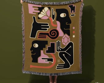 Manta colorida, decoración de dopamina, manta de algodón orgánico con flecos, decoración ecléctica para el hogar, tapiz abstracto tejido, regalo de cumpleaños