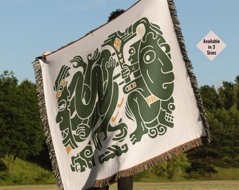 Coperta tessuta in stile folk, morbida coperta da divano, regalo per l'inaugurazione della casa, arazzo 100% cotone, decorazioni per la casa in stile messicano, arte astratta, prodotto negli Stati Uniti, arte maya
