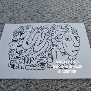 Stampa azteca beige nera, poster d'arte messicana, arte murale astratta Etsy, illustrazione boho maya, arredamento antropologico immagine 12