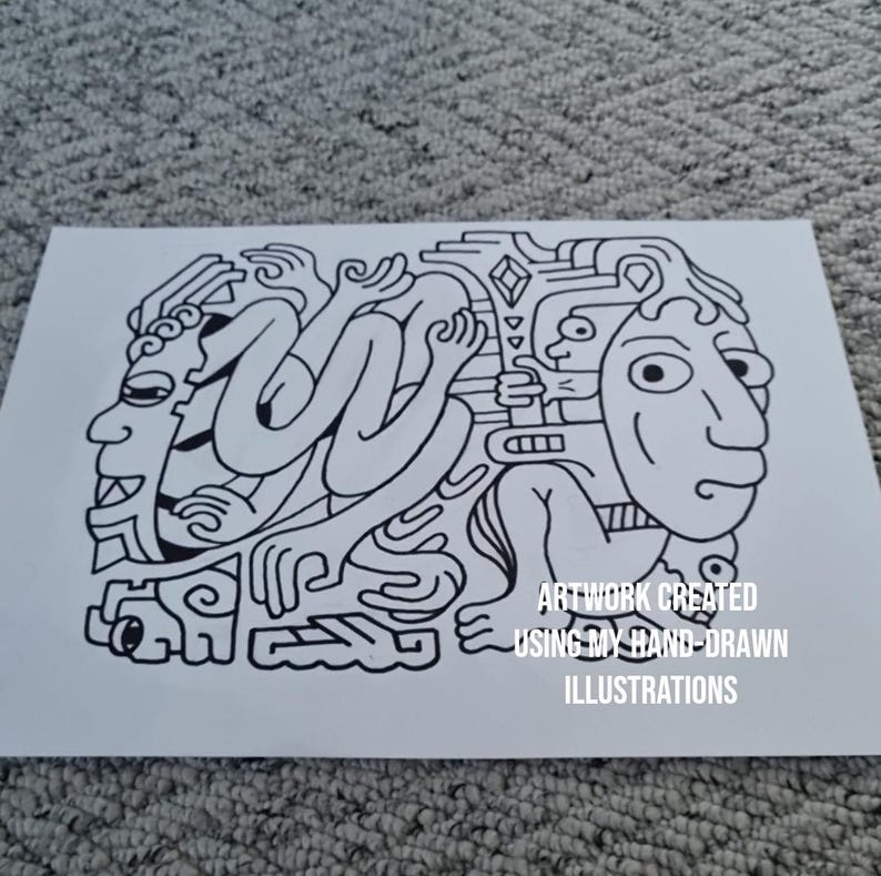 Stampa azteca beige nera, poster d'arte messicana, arte murale astratta Etsy, illustrazione boho maya, arredamento antropologico immagine 12
