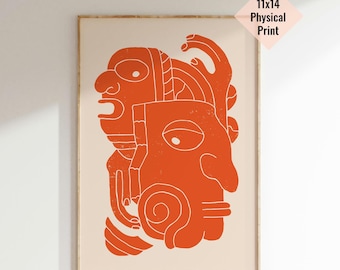 Stampa artistica Maya, poster azteco arancione, stampa senza cornice, decorazione murale Maya, stampa moderna per la casa, arte murale arancione, stampa fisica da parete 11x14 Maya