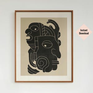 Abstract Faces Prints, Aztec Wall Art, Print Yourself Art, Boho Aztec Decor, Abstract Drawn Art, Livingroom Wall Art, Mayan Art, Inca Decor