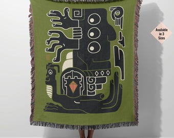 Coperta astratta in tessuto azteco: arredamento eclettico in cotone biologico