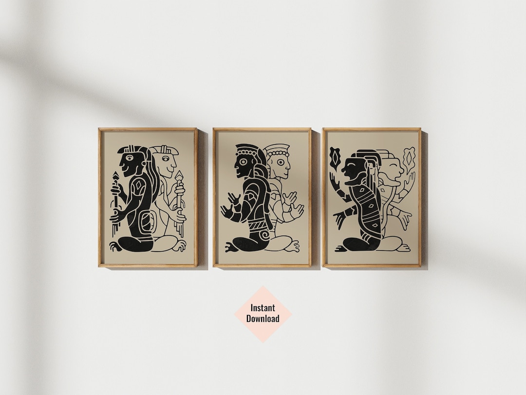 Mayan Art Prints Set of 3 Aztec Art Decor Instant Download Etsy
