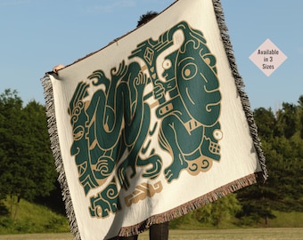 Coperta intrecciata accogliente, plaid moderno astratto, arredamento in stile sud-occidentale, arazzo di ispirazione messicana, regalo per lui, per lei, regali artistici, cotone biologico