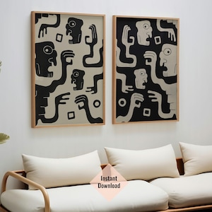 Mesoamerican Art, Set of 2 Prints, Instant Download, Diptych Wall Art, Aztec Wall Decor, Maya, Mayan Art, Aztec Folk Art, Inca Art Decor