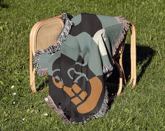 Abstract Woven Mexican Blanket: Organic Cotton Tapestry Wall Art