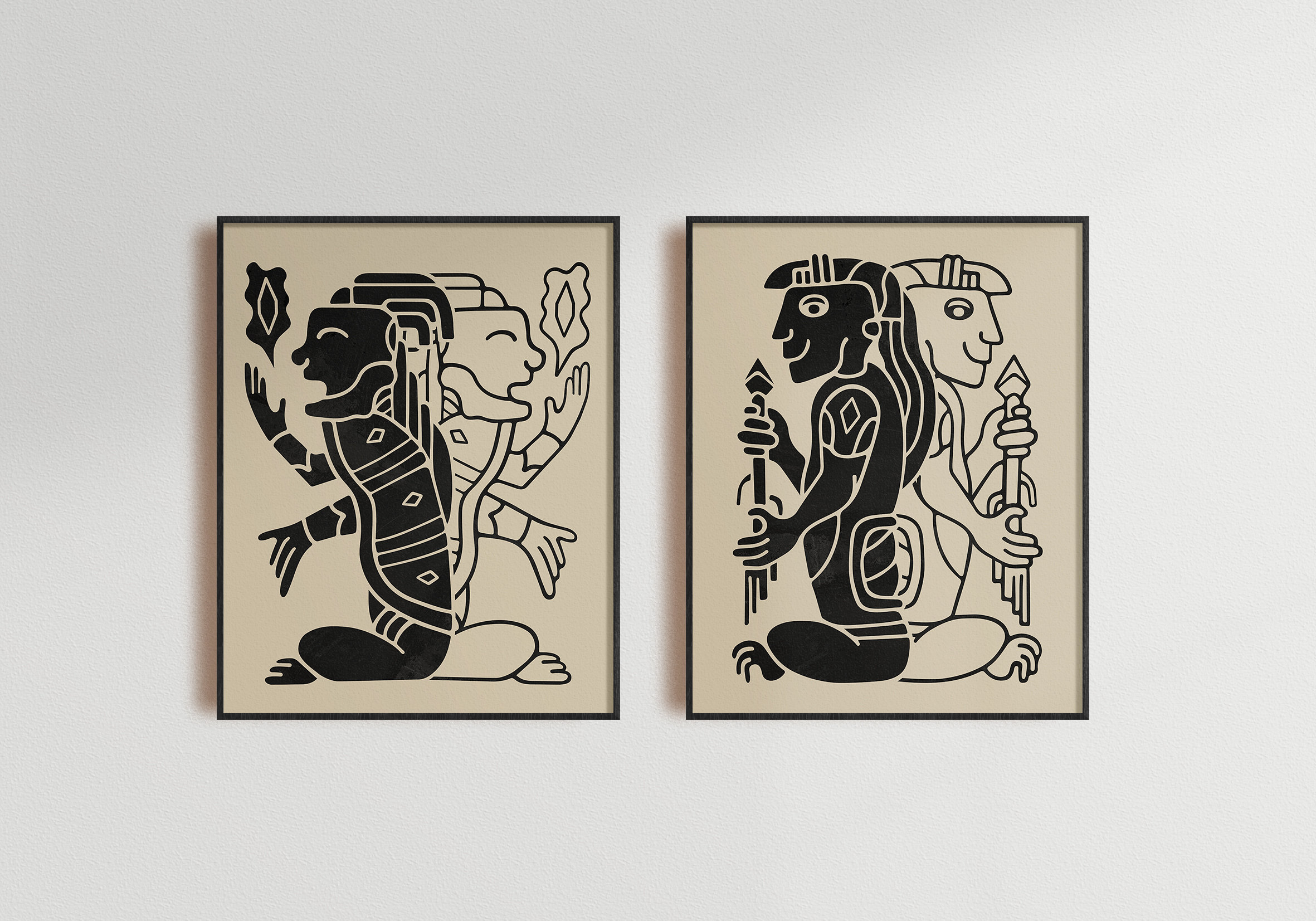 Codex Style Drawing Mayan Art Prints Set of 3, Aztec Art Decor, Instant Download, Maya ...