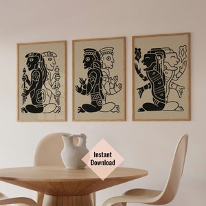 Mayan Art Prints Set of 3, Aztec Art Decor, Instant Download, Maya Codex Wall Art, Mayan Art Prints, Aztec Style Posters, Maya Codices Art