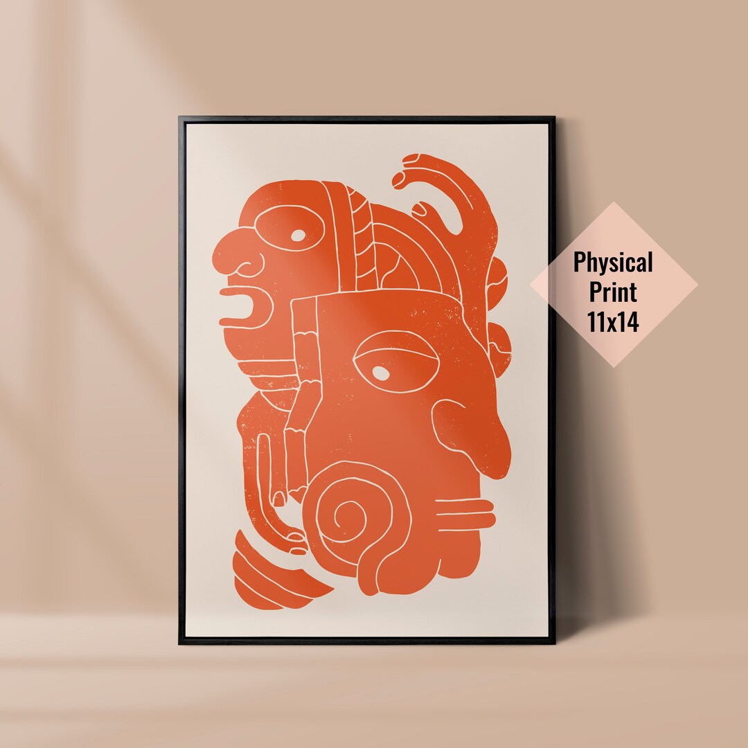 Mayan Art Print Orange Aztec Poster Unframed Print Mayan Etsy