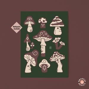 Impresión de postal de hongos, decoración Dopemine, impresión artística de 4x6 y 5x7, ilustración de hongo, obra de arte al por mayor, regalo de hongos, mini impresión Naturecore
