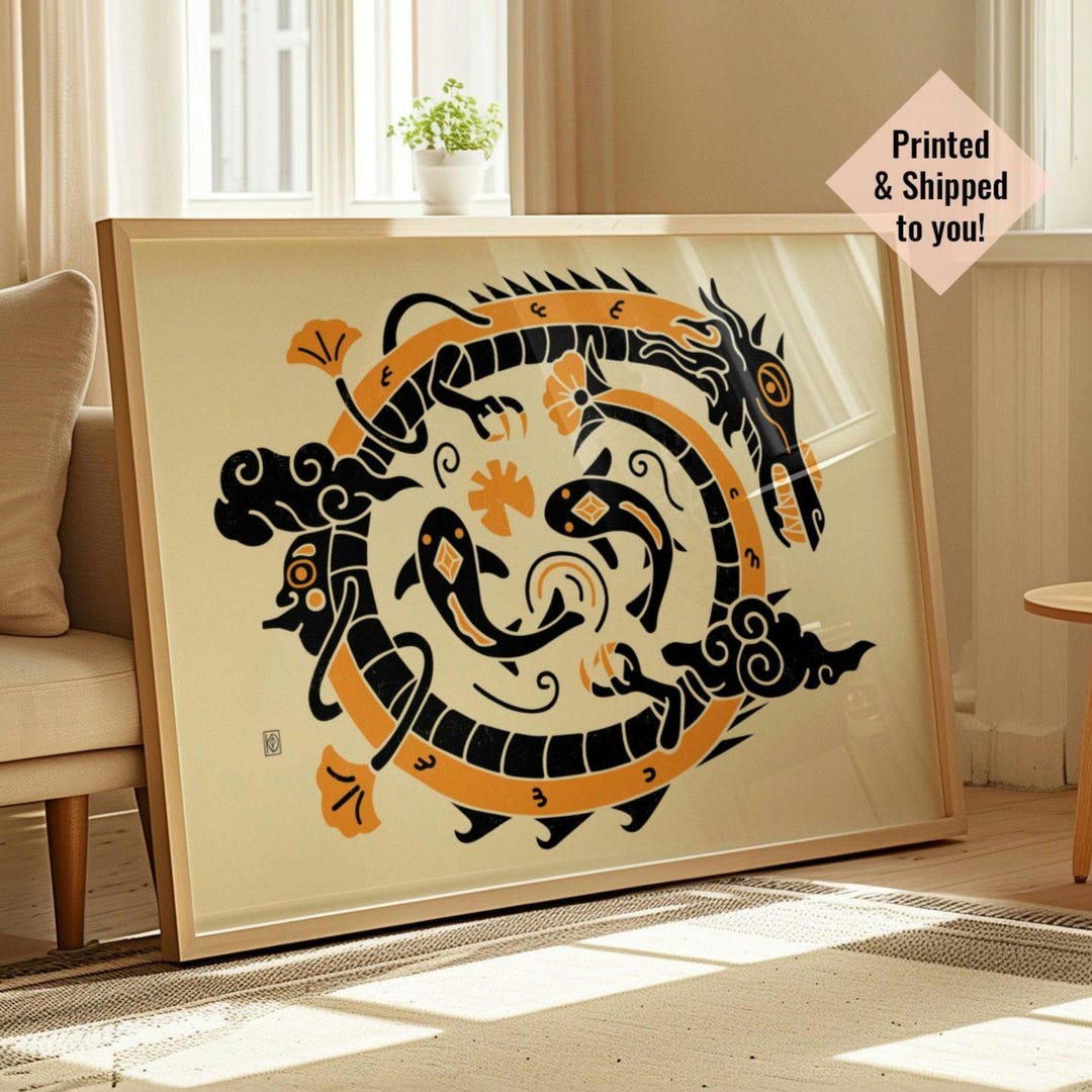 Japanese Dragon Koi Fish Print: Maximalist Wall Art - Etsy