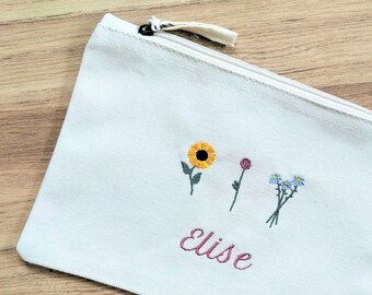 Personalized embroidered organic cotton kit / Christmas gift pouch Mom, Grandma, Mistress, Nanny / Makeup bag