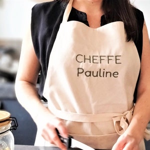 Tablier de cuisine brodé personnalisé 100% coton avec poche