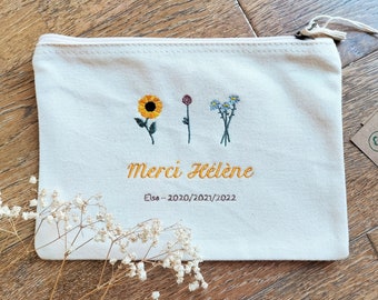 Personalized embroidered kit in organic cotton / Pouch for women's Valentine's Day gifts, Grandma, Mistress, Nanny / Makeup bag