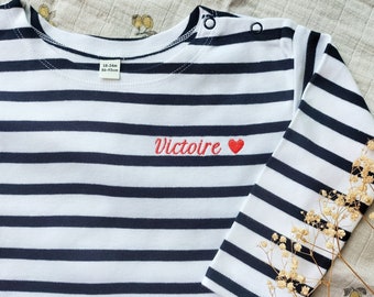 Personalized embroidered baby sailor top in organic cotton