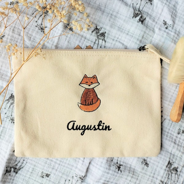 Petite trousse de toilette brodée et personnalisée pour bébé 100% coton bio / Pochette rangement jouets pour enfant