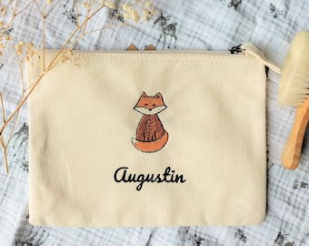 Small embroidered and personalized toiletry bag for baby 100% organic cotton / Toy storage pouch for children