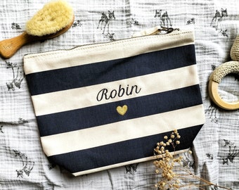 Large personalized embroidered sailor kit - Customizable striped cotton pouch for children