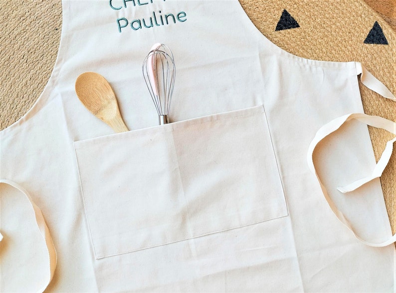 Tablier de cuisine brodé personnalisé 100% coton avec poche image 4