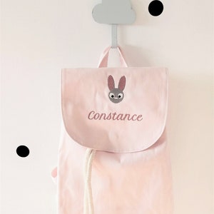 Sac à dos enfant personnalisé BRODÉ Sac à dos prénom coton bio personnalisable bébé et enfant, sac à dos nounou, crèche, école maternelle rose pastel