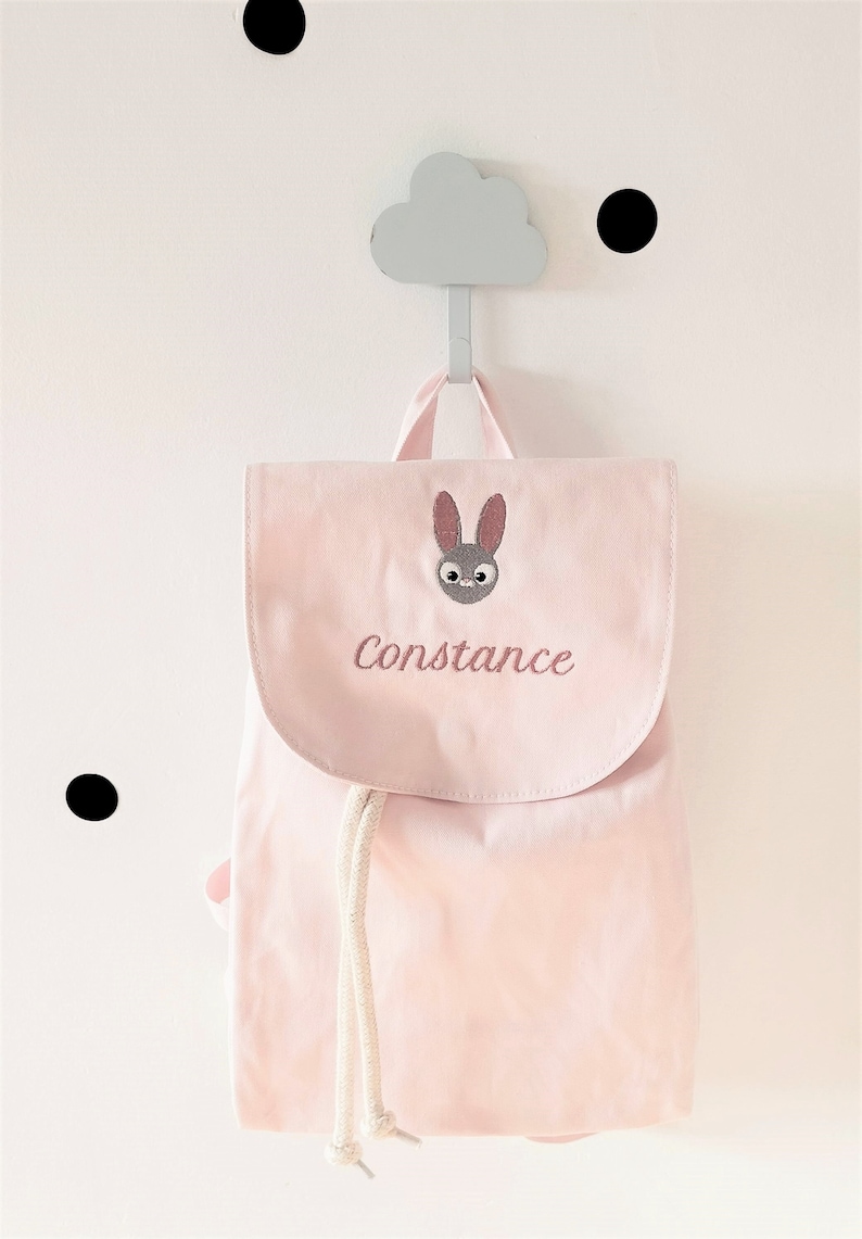 Sac à dos enfant personnalisé BRODÉ Sac à dos prénom coton bio personnalisable bébé et enfant, sac à dos nounou, crèche, école maternelle rose pastel