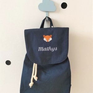 Sac à dos enfant personnalisé BRODÉ Sac à dos prénom coton bio personnalisable bébé et enfant, sac à dos nounou, crèche, école maternelle bleu marine