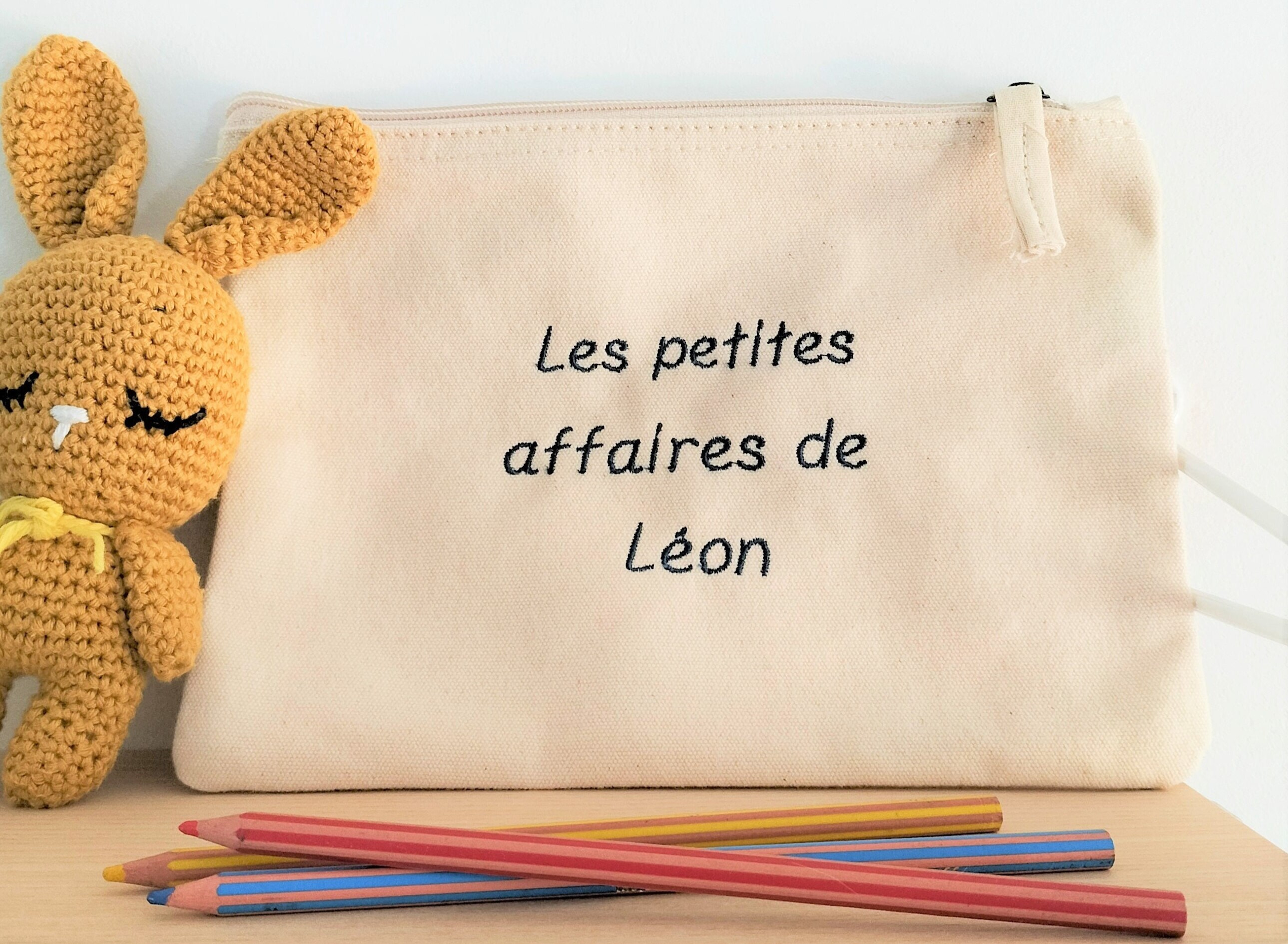 Trousse Coton Bio Personnalisée avec Broderie Prénom/Trousse à Crayons, Trousse de Toilettes Personn