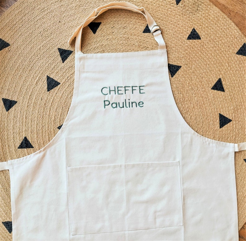 Tablier de cuisine brodé personnalisé 100% coton avec poche Beige