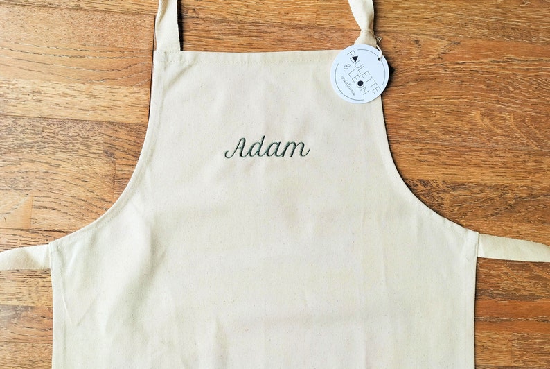 Personalized embroidered children's apron 100% cotton Beige