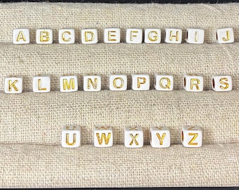 White and gold alphabet beads | alphabet beads | gold tone beads | white beads | bracelet beads | necklace beads