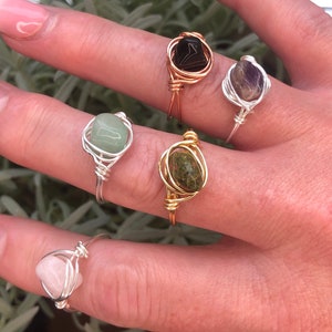 Assorted Crystal Healing Wire Wrapped Rings. Choice of Wire colours Available