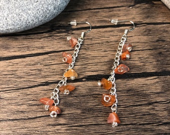 Carnelian Silver Dangle And Drop Crystal Healing Aries  Earrings