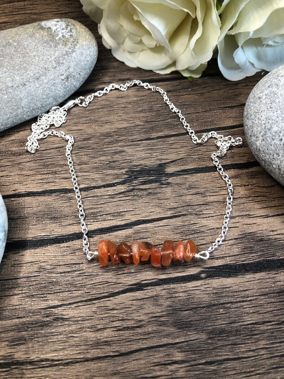 Carnelian Raw Crystal Bar Necklace Aries Stackable Vitality Healing Necklace