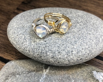 Opalite Crystal Healing Wire Wrapped Ring. Gold or Silver Custom Libra Ring