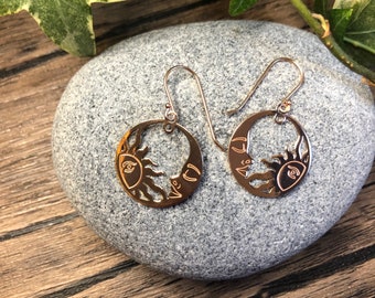 Gold Moon and Sun Dangle and Drop Earrings Statement Earrings