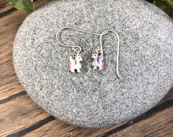 Sterling Silver Dainty Unicorn Dangle and Drop Earrings Silver Cute Dainty Earrings