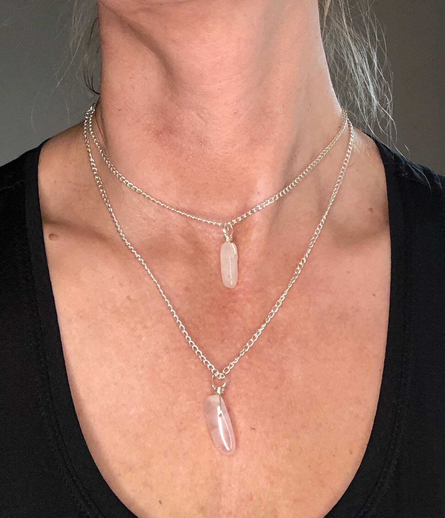 Rose Quartz “Attraction” Crystal Heading Choker Silver Stackable Neck…
