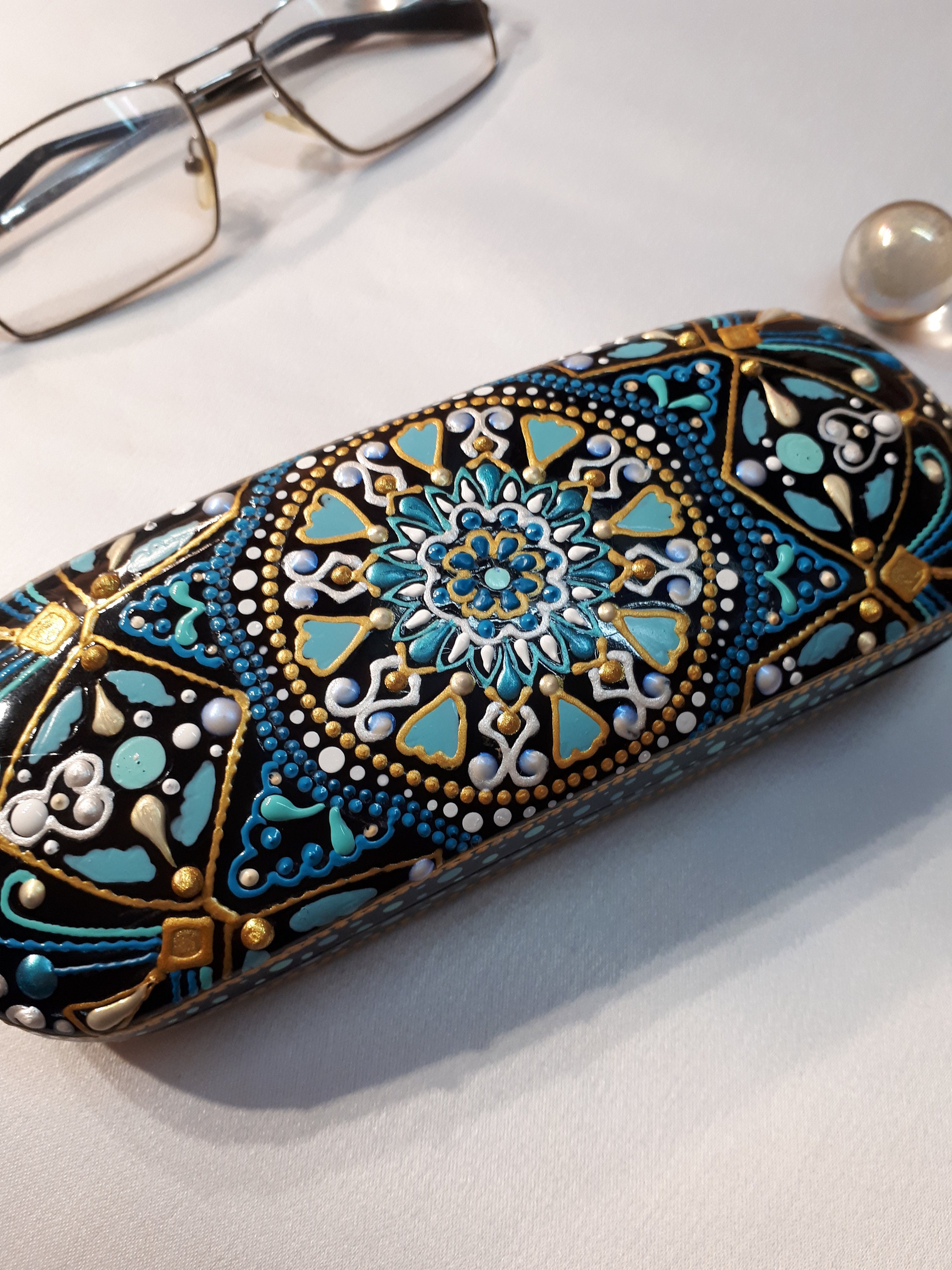 Hard glasses case eyeglass case women glasses case dot art Etsy