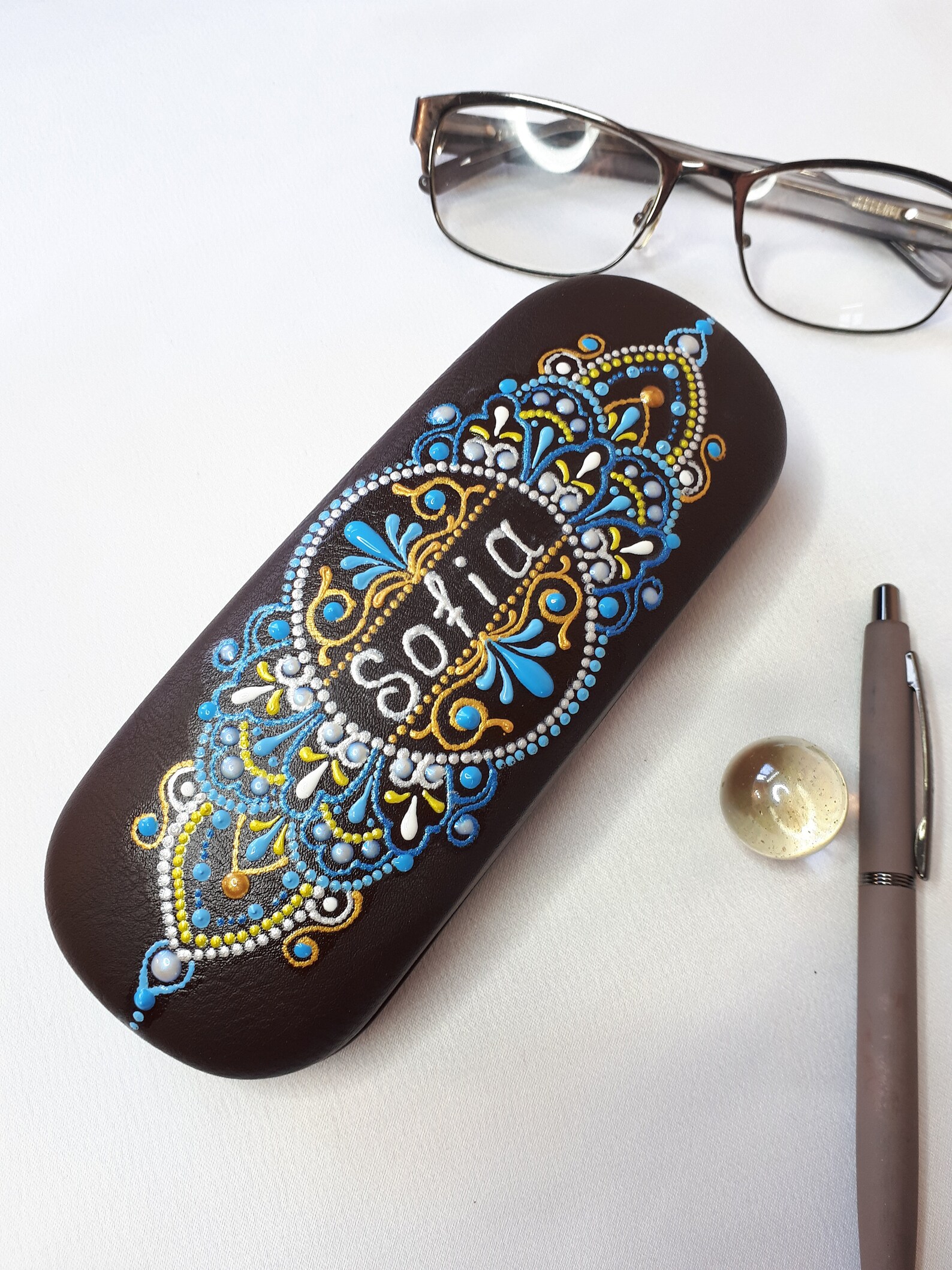Personalized glasses case Eyeglasses case women Dots art Etsy