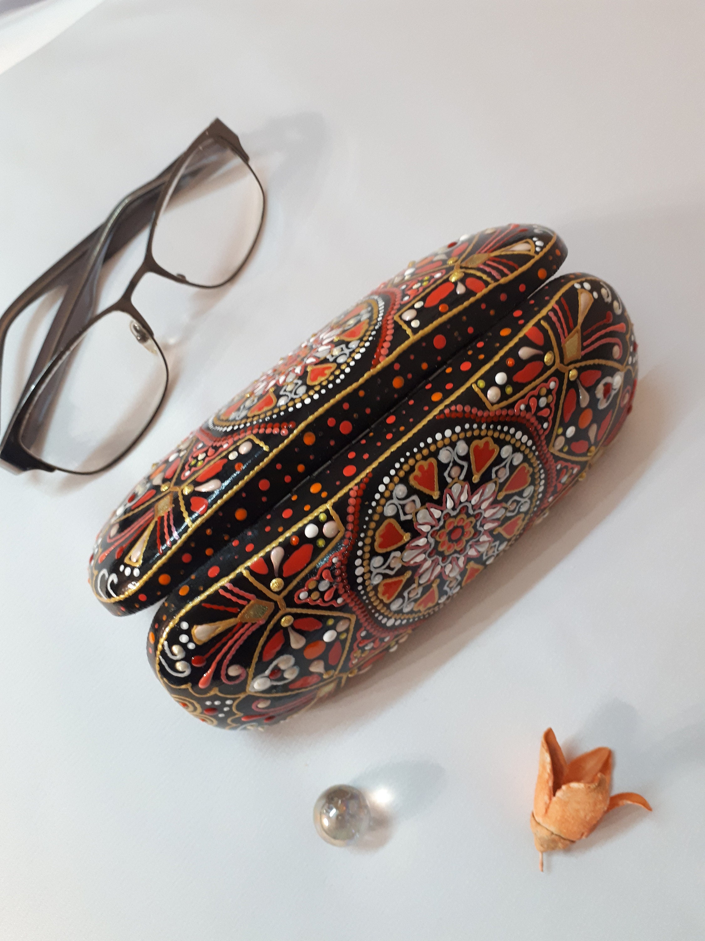 Hard glasses case eyeglass case women glasses case dot art Etsy