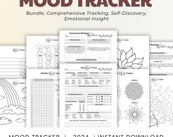 Stimmungs-Tracker, Monatliches Tracker-Bundle, Dankbarkeitsseiten, Bullet-Journalseiten. Druckbare Journal Seiten.